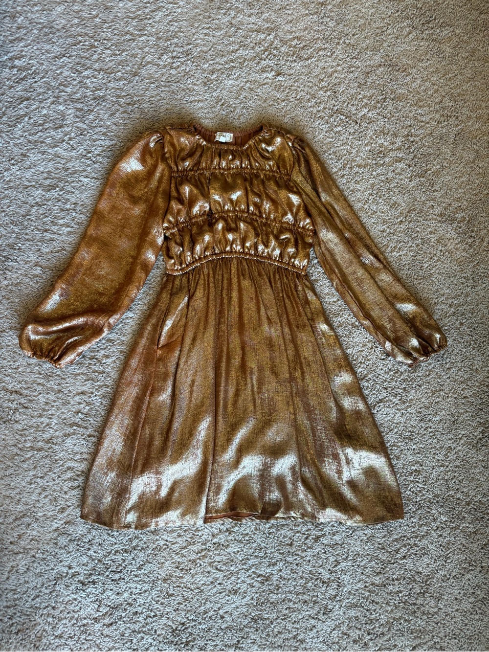 Hayden Shimmery Bronze Long Sleeve Party Dress